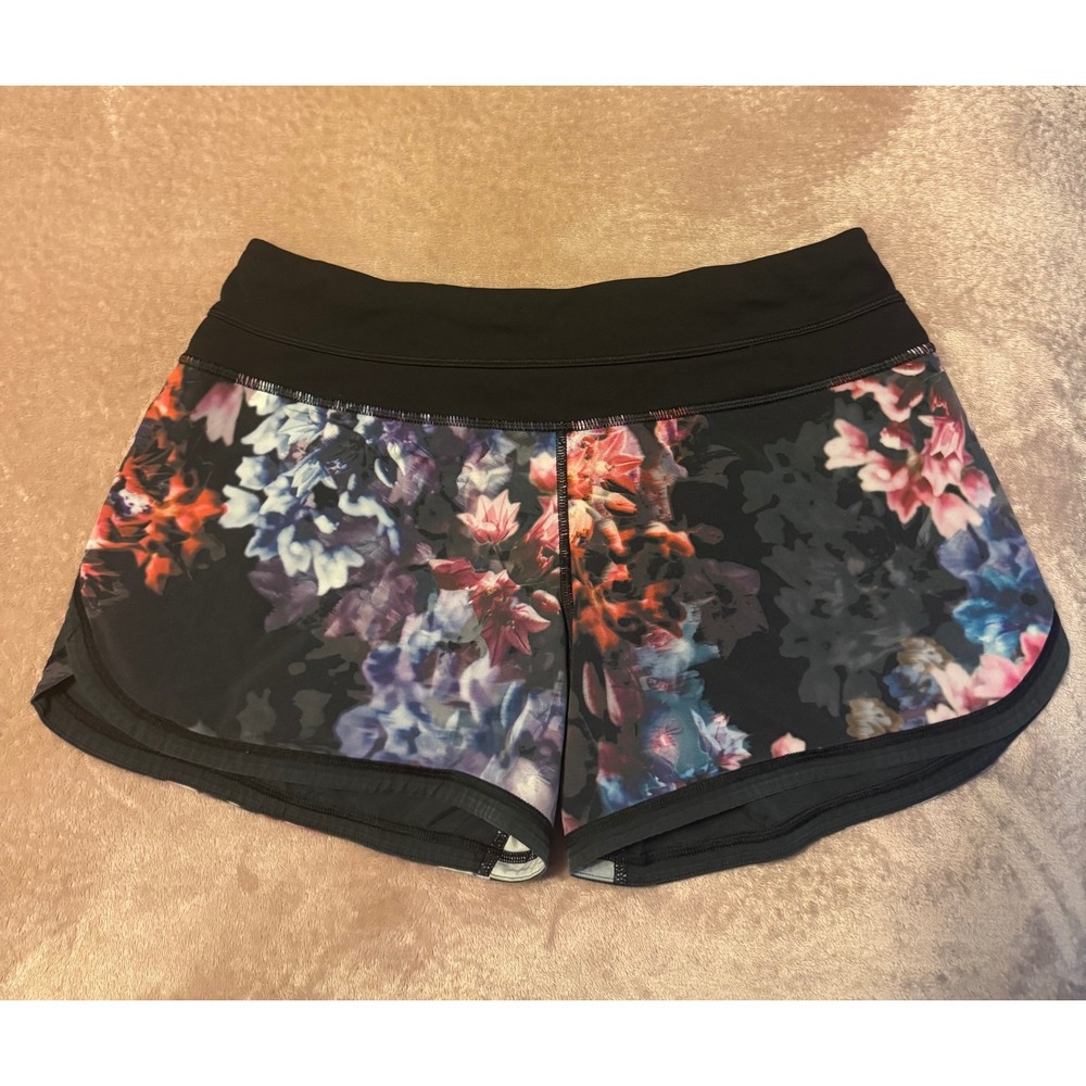 Lululemon Speed Up Shorts Size 6 Floral Black Multi Running Training Workout